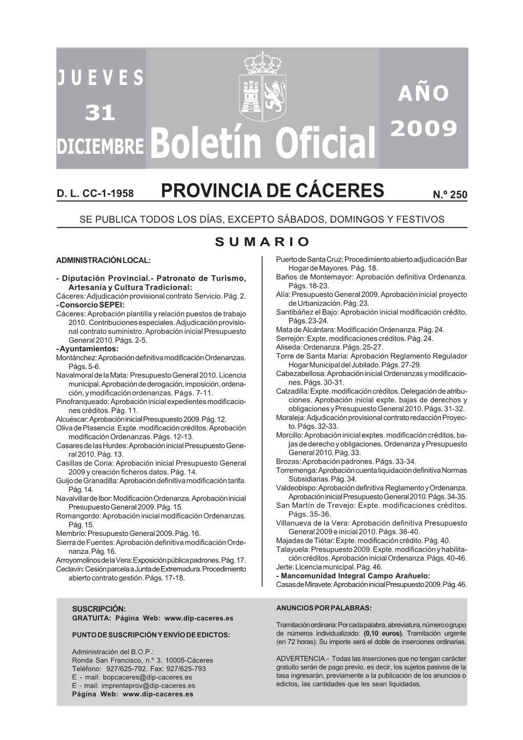 Boletín Oficial De La Provincia De Cáceres Ante La Sala De Lo Contencioso-Administrativo Del Tribunal Superior De Justicia De Extremadura