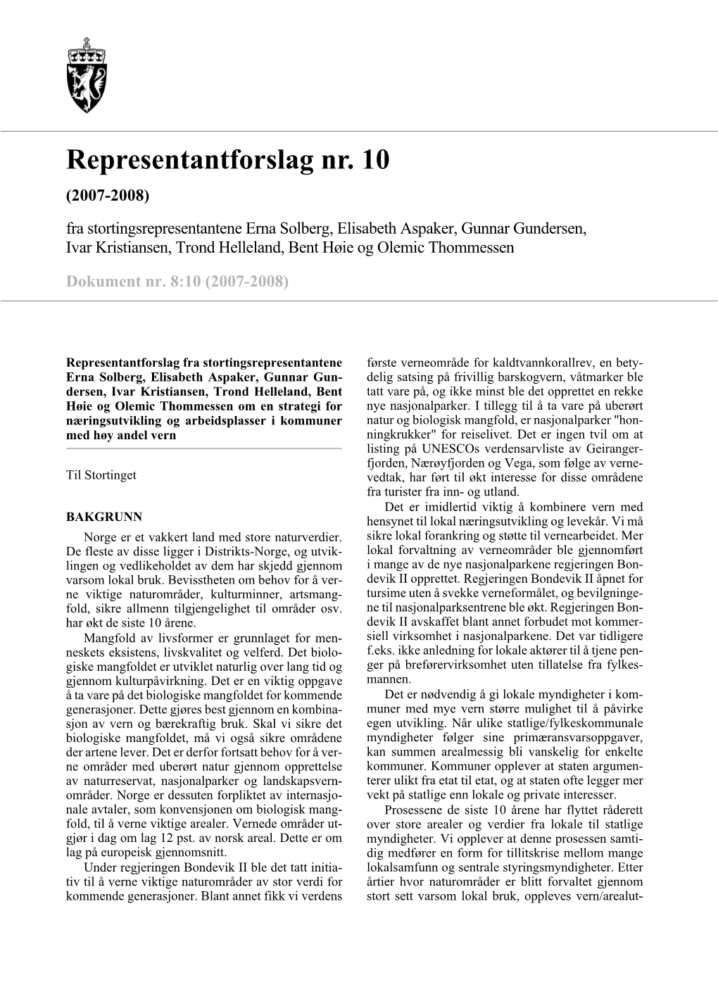 Representantforslag Nr. 10