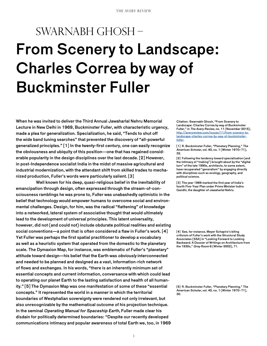 From Scenery to Landscape: Charles Correa by Way of Buckminster Fuller