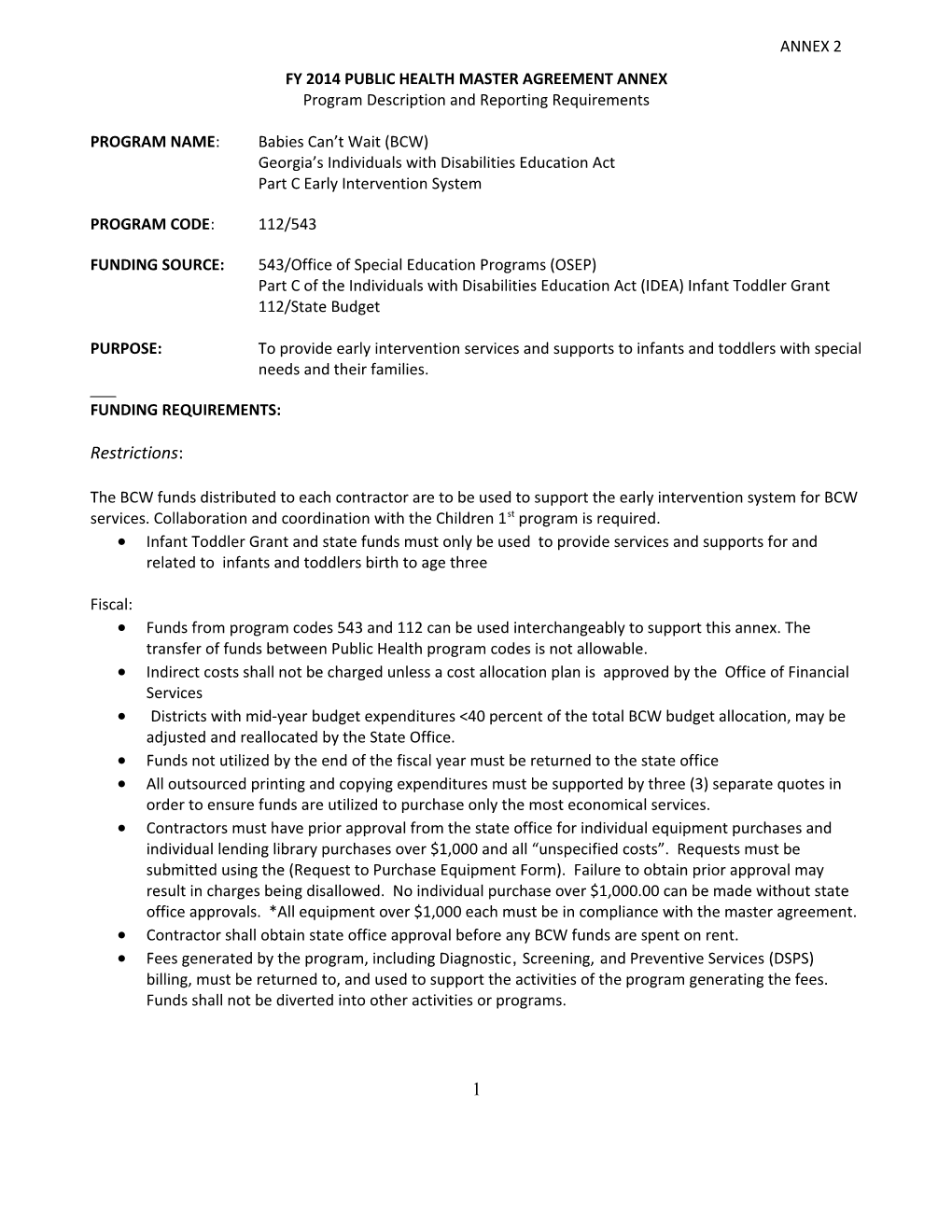 Fy 2014 Public Health Master Agreement Annex