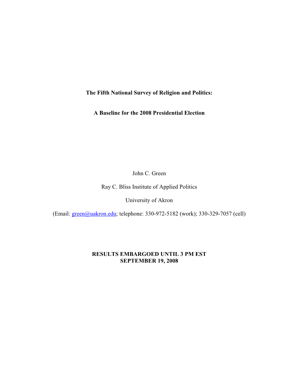 The Fifth National Survey of Religion and Politics