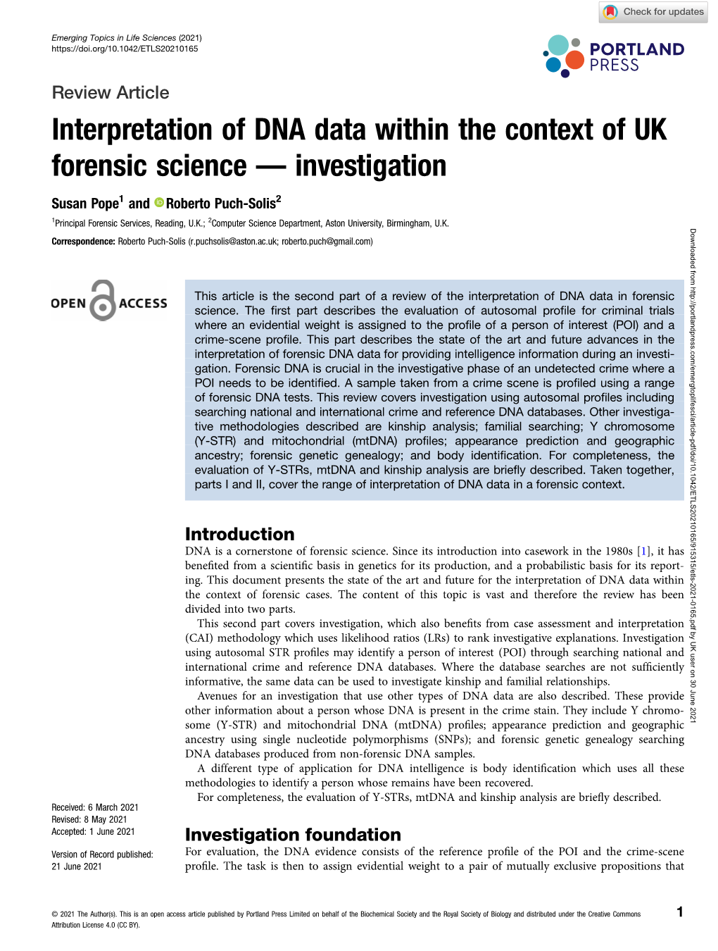 Interpretation of DNA Data Within the Context of UK Forensic Science — Investigation