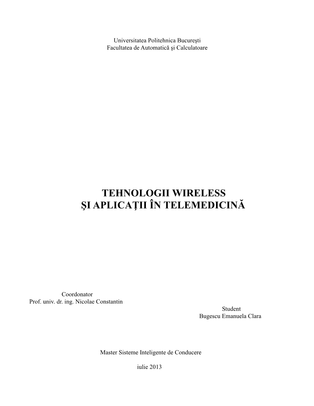 Tehnologii Wireless Şi Aplicaţii În Telemedicină