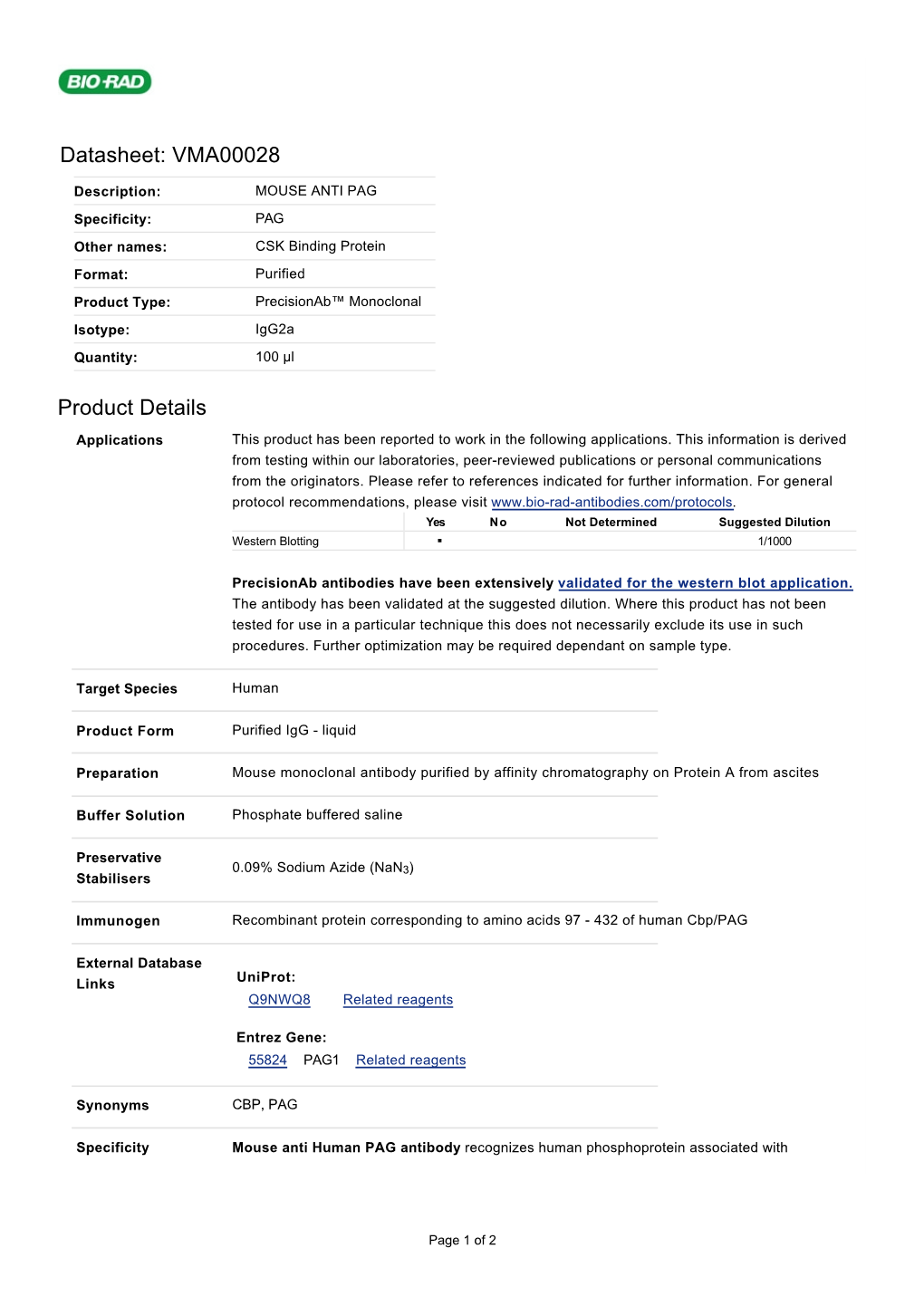 Datasheet: VMA00028 Product Details