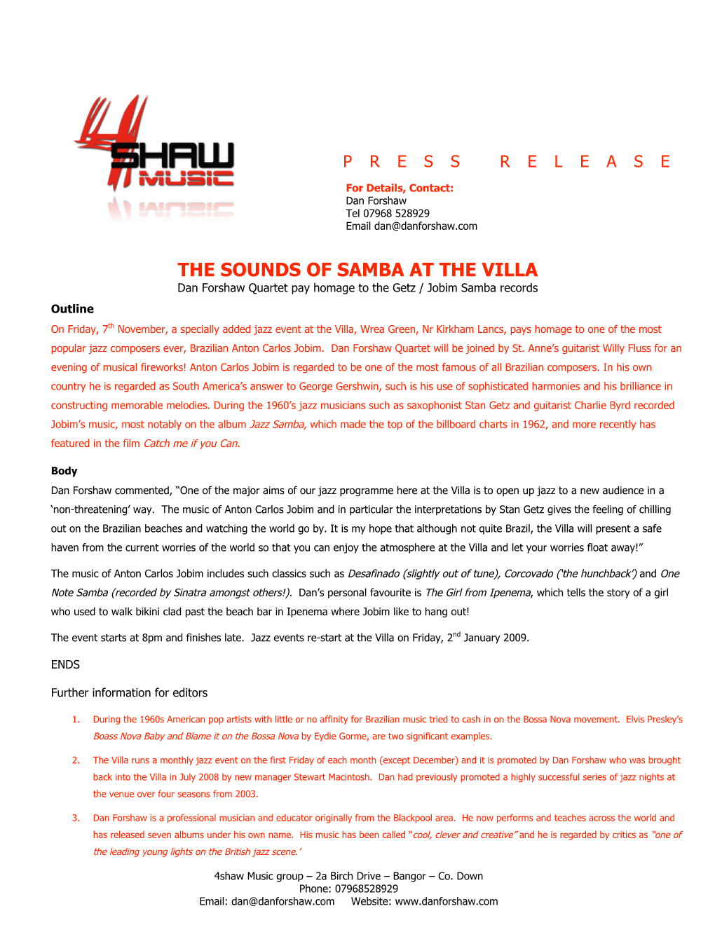 The Sounds of Samba at the Villa