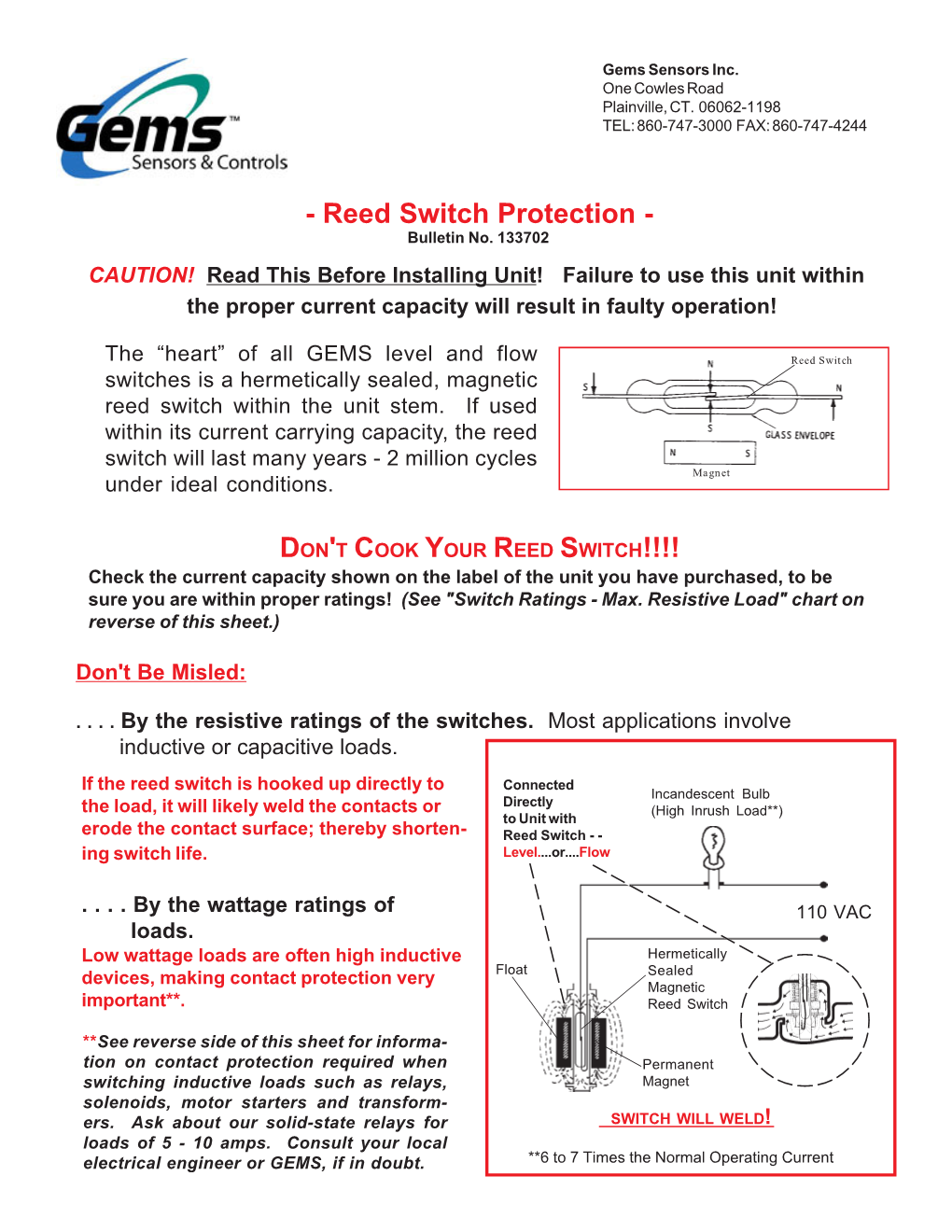 Reed Switch Protection - Bulletin No