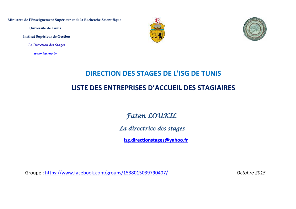 Direction Des Stages De L'isg De Tunis Liste Des