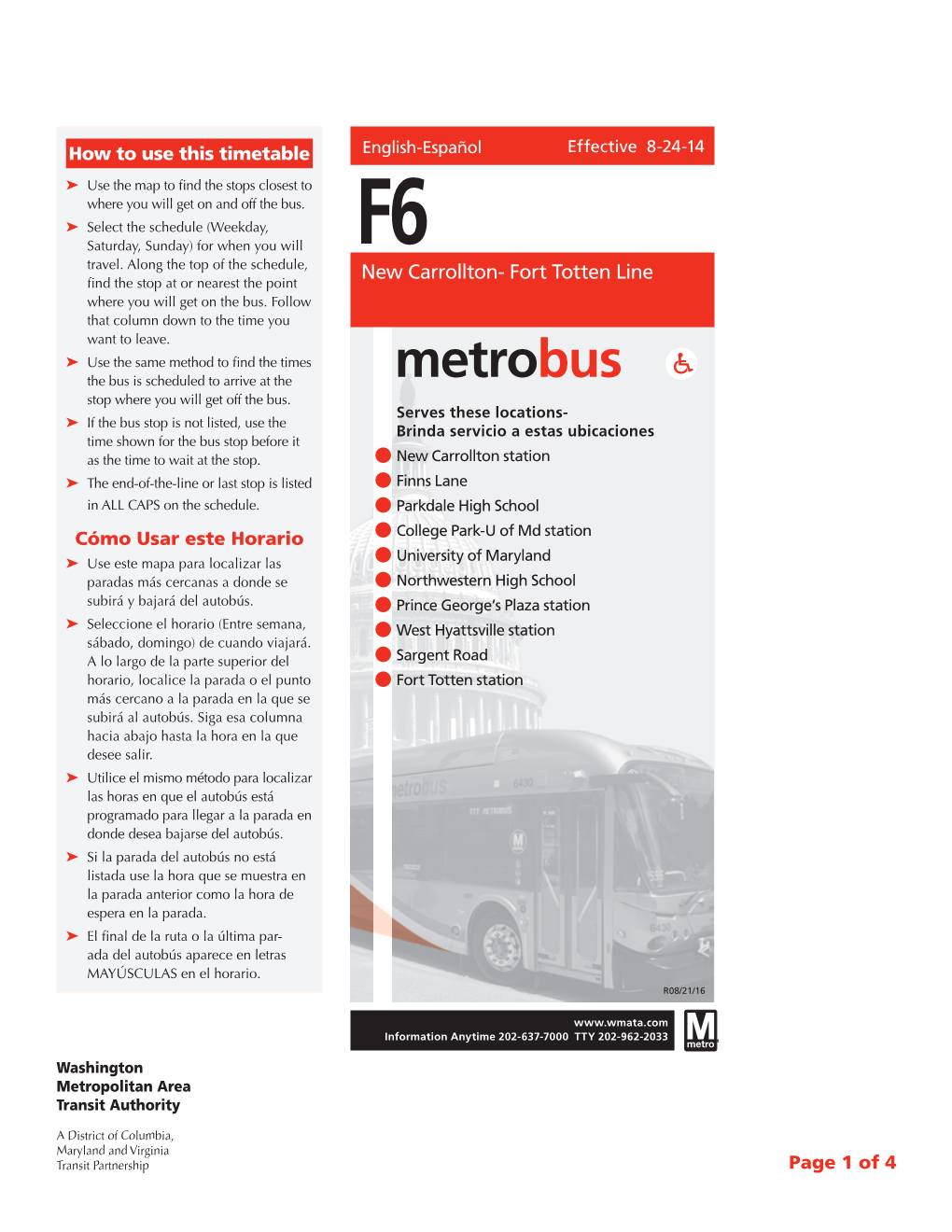 New Carrollton- Fort Totten Line Find the Stop at Or Nearest the Point Where You Will Get on the Bus