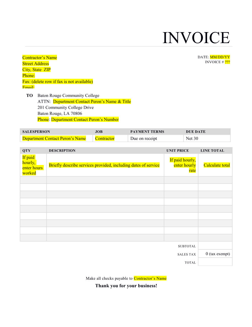 Service Invoice (Garamond Gray Design)