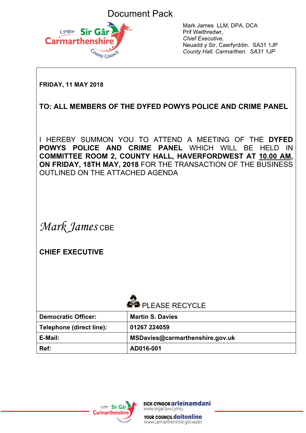 Agenda Document for Dyfed Powys Police and Crime Panel, 18/05