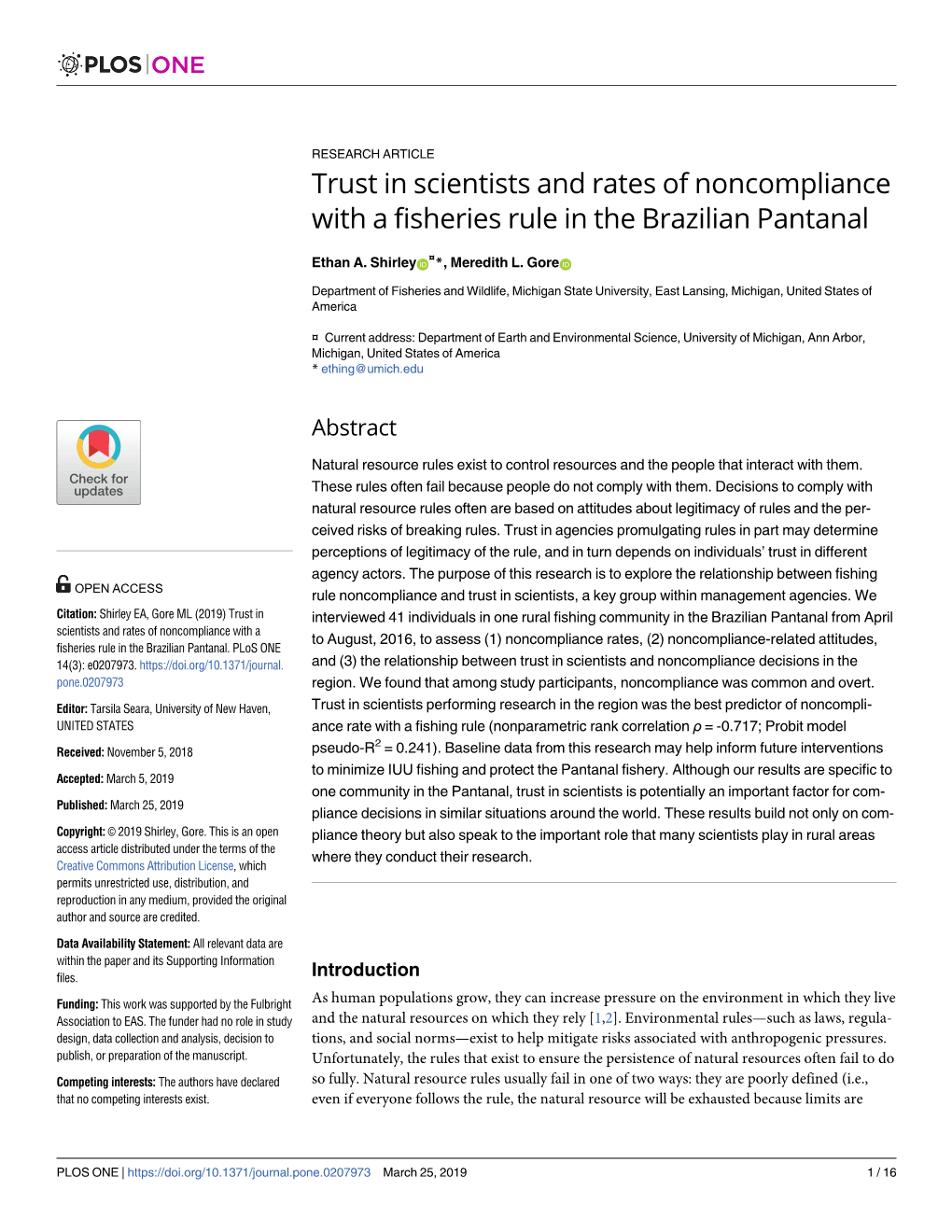 Trust in Scientists and Rates of Noncompliance with a Fisheries Rule in the Brazilian Pantanal