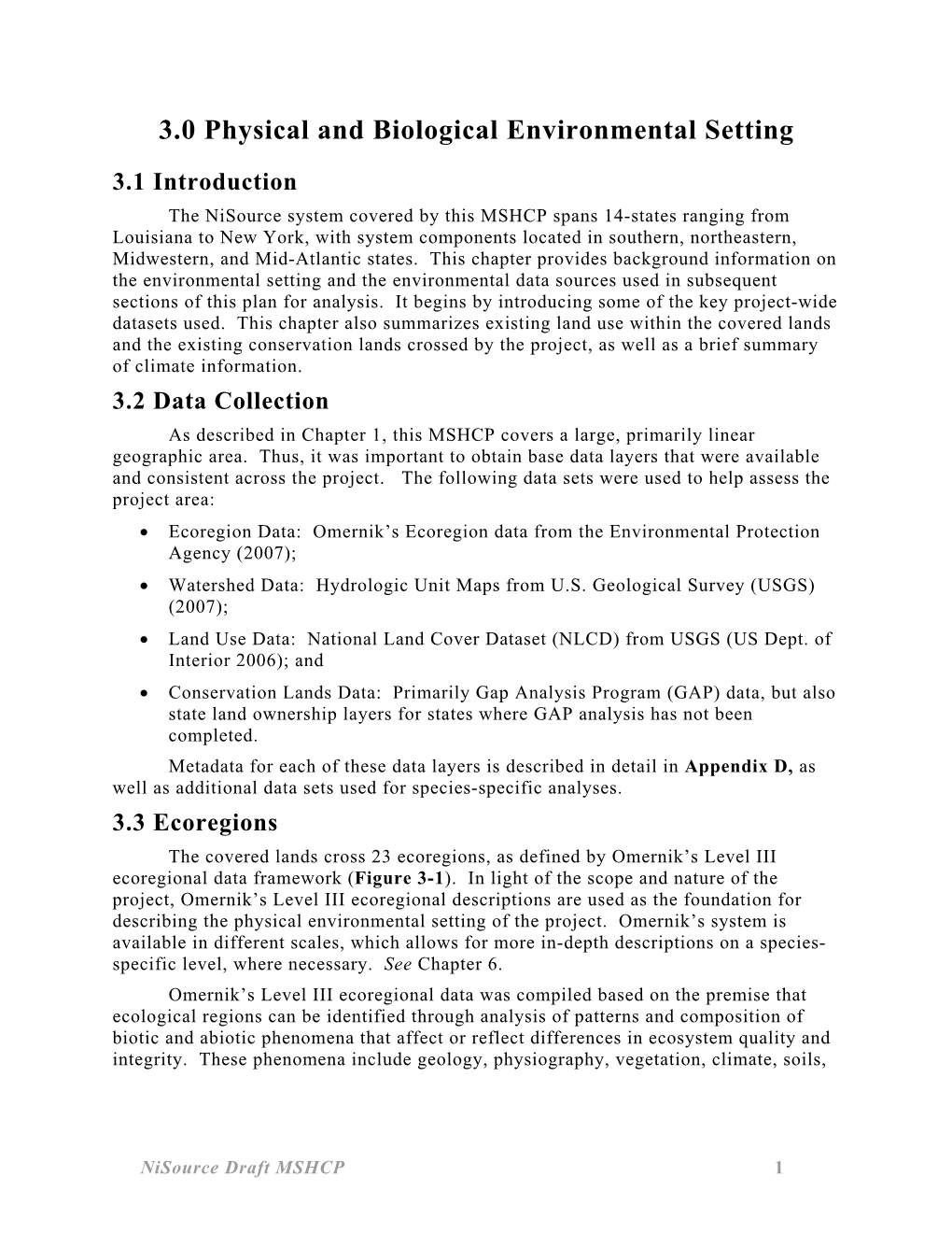 3.0 Physical and Biological Environmental Setting