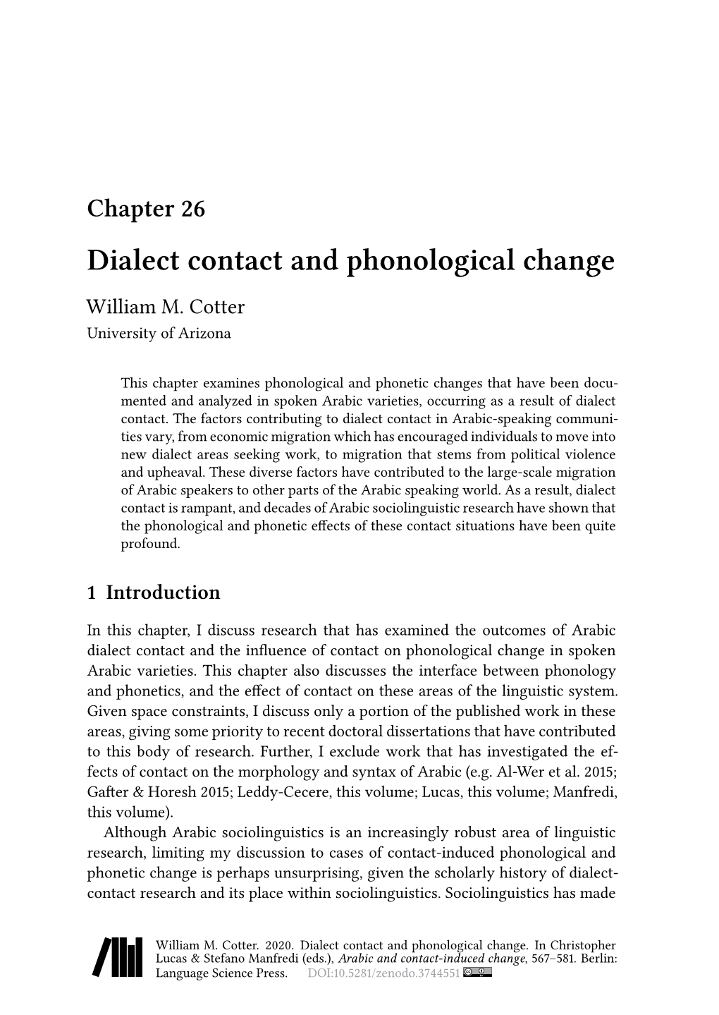 Dialect Contact and Phonological Change William M
