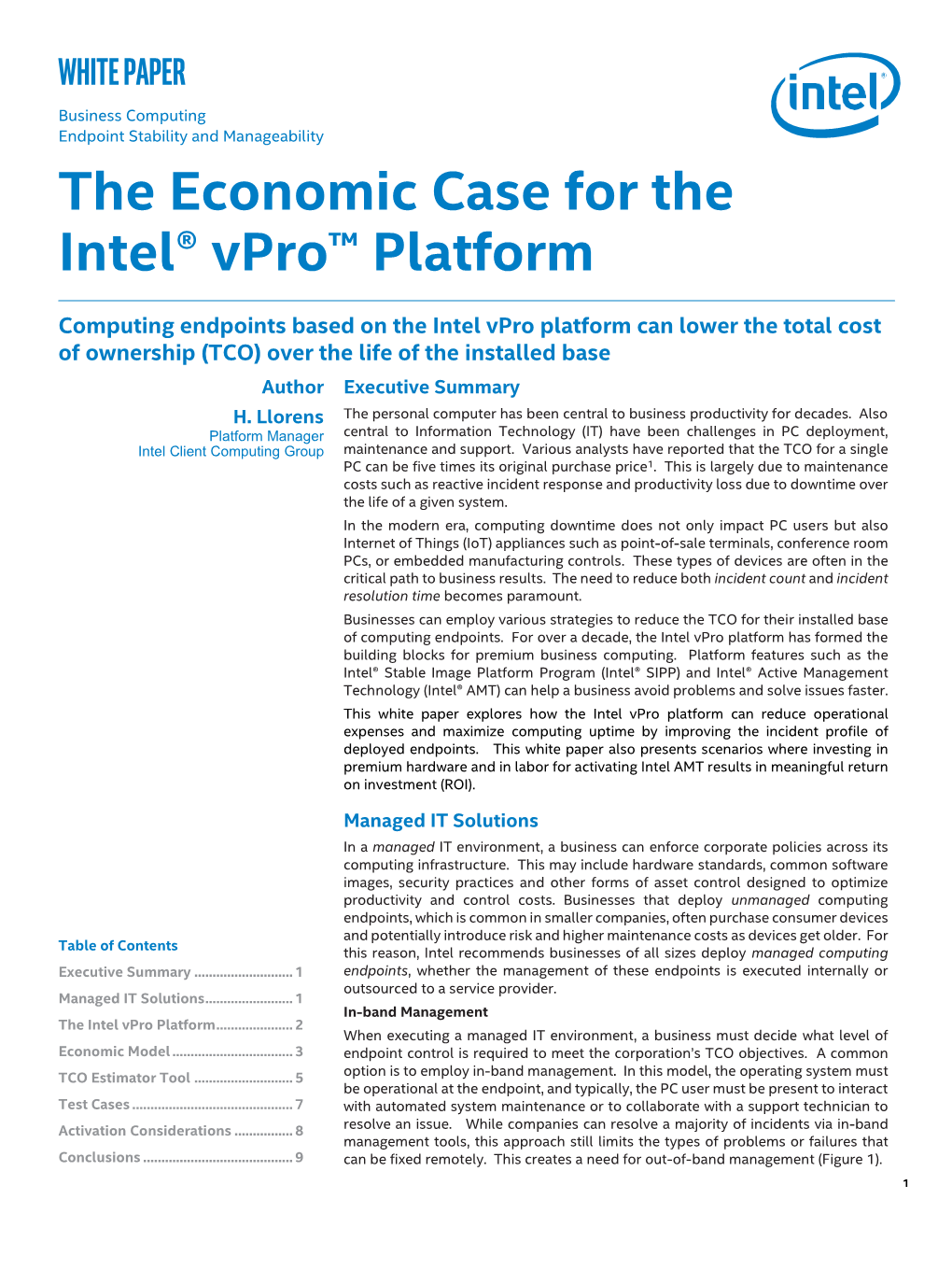 The Economic Case for the Intel® Vpro™ Platform