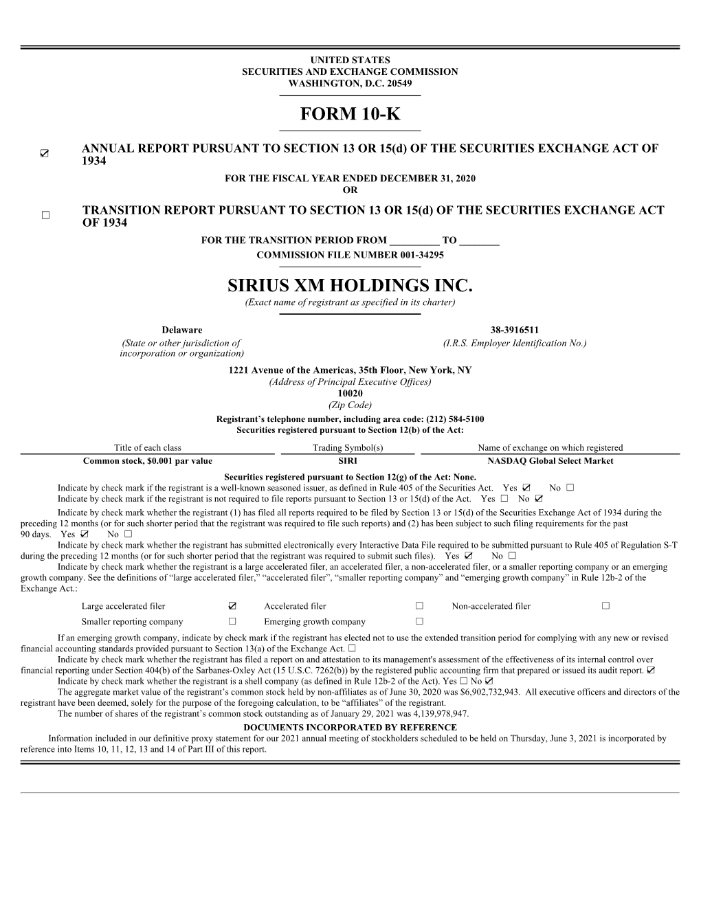 Form 10-K Sirius Xm Holdings Inc