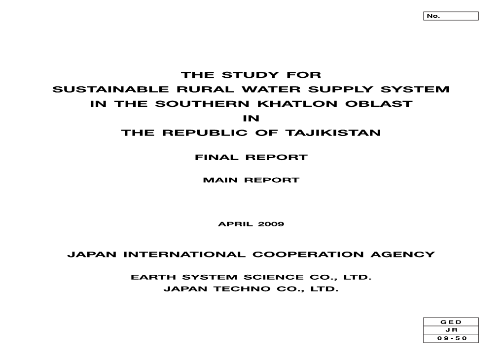 The Study for Sustainable Rural Water Supply System in the Southern Khatlon Oblast in the Republic of Tajikistan