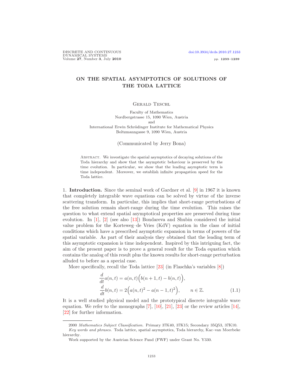 On the Spatial Asymptotics of Solutions of the Toda Lattice