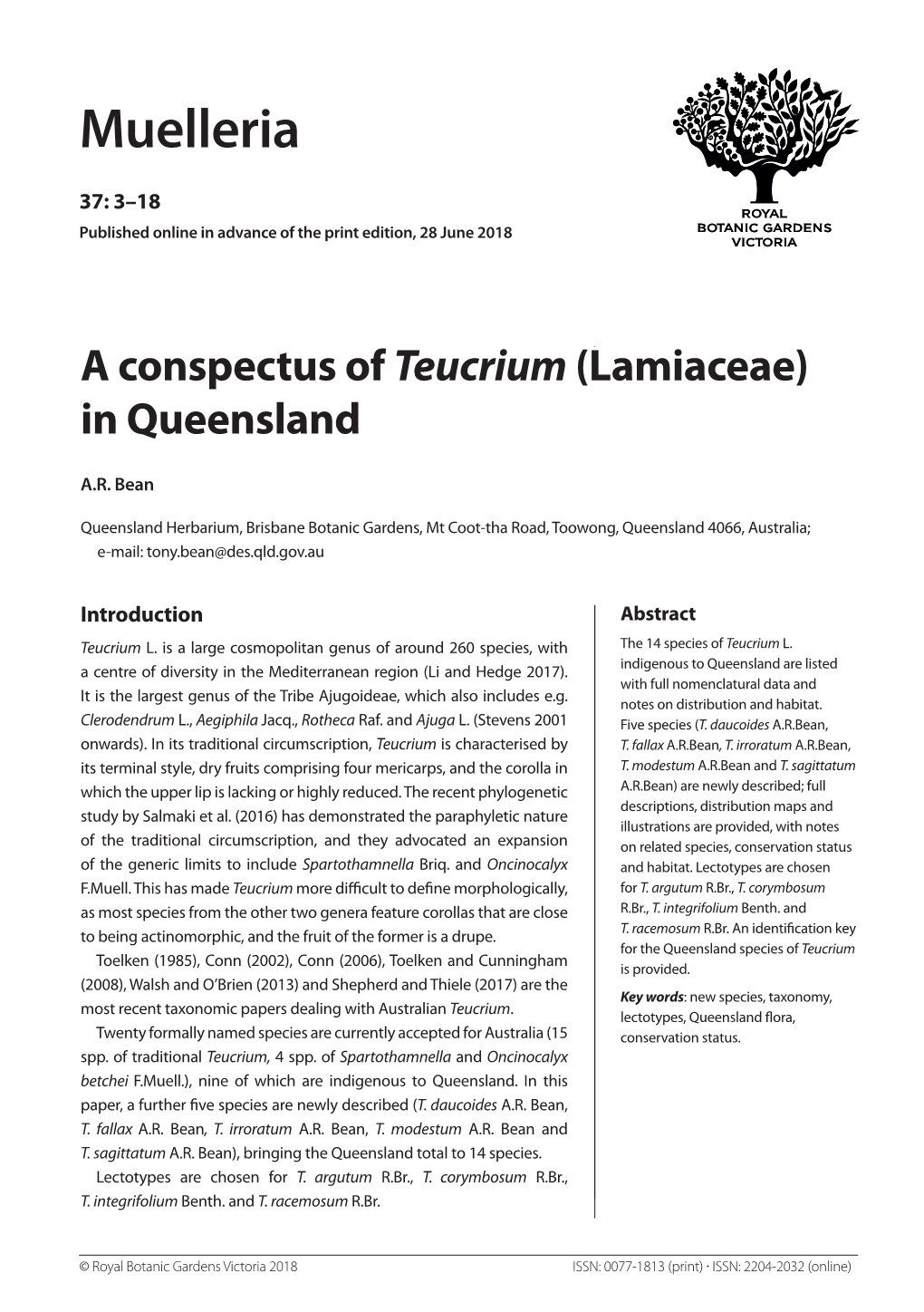 A Conspectus of Teucrium (Lamiaceae) in Queensland