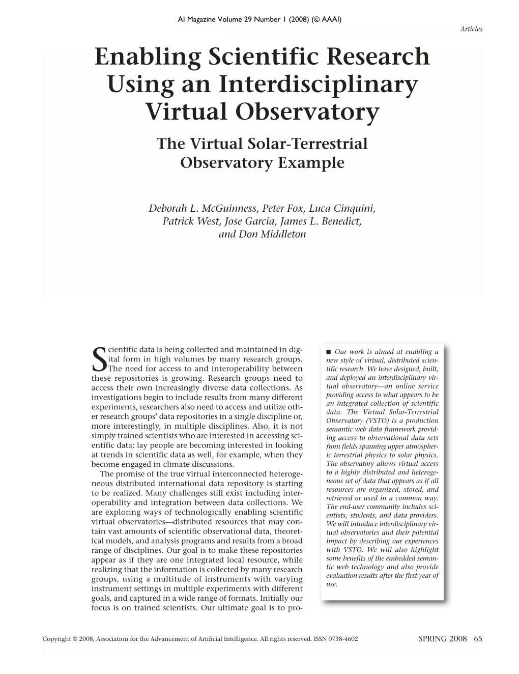 The Virtual Solar-Terrestrial Observatory Example