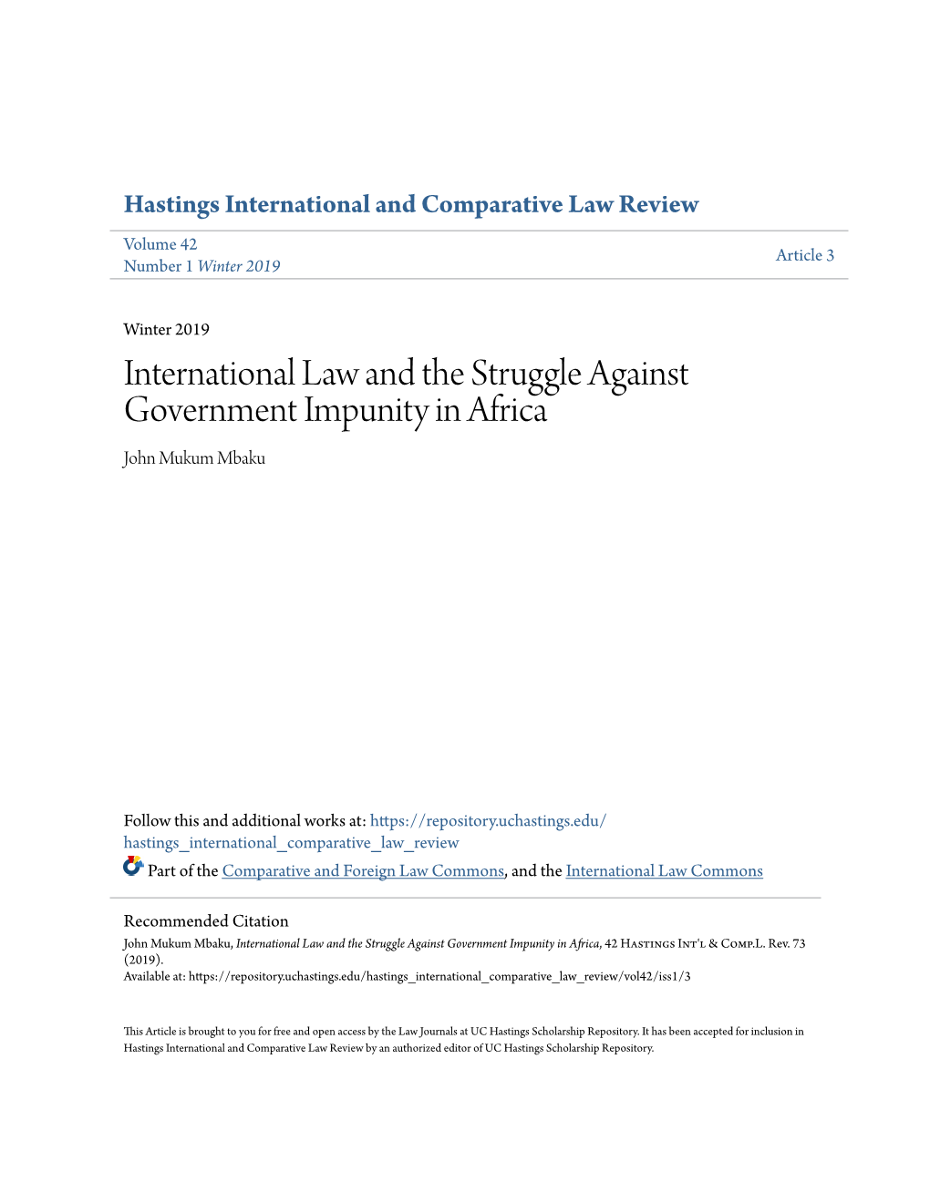 International Law and the Struggle Against Government Impunity in Africa John Mukum Mbaku