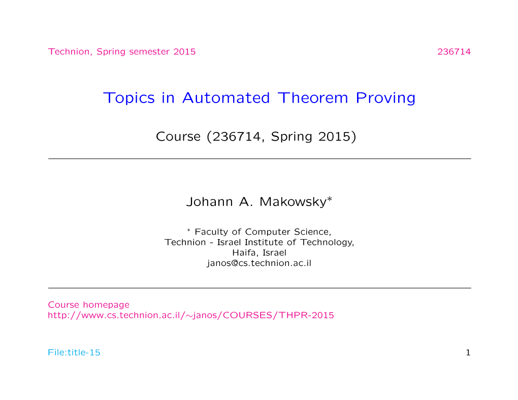 Topics in Automated Theorem Proving