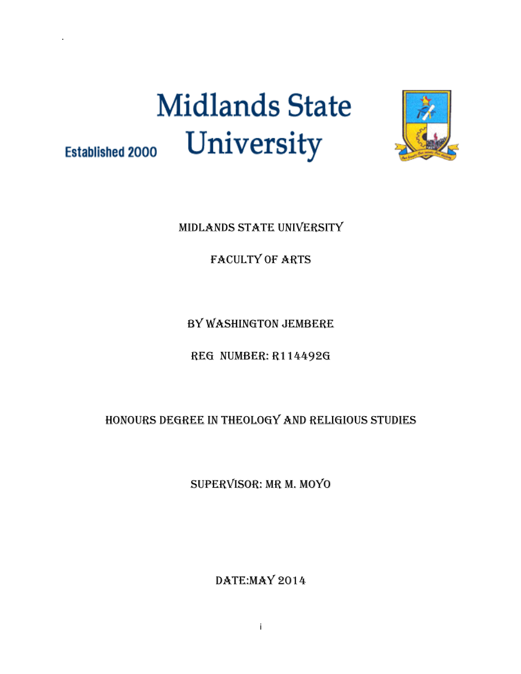 Midlands State University Faculty 0F Arts By