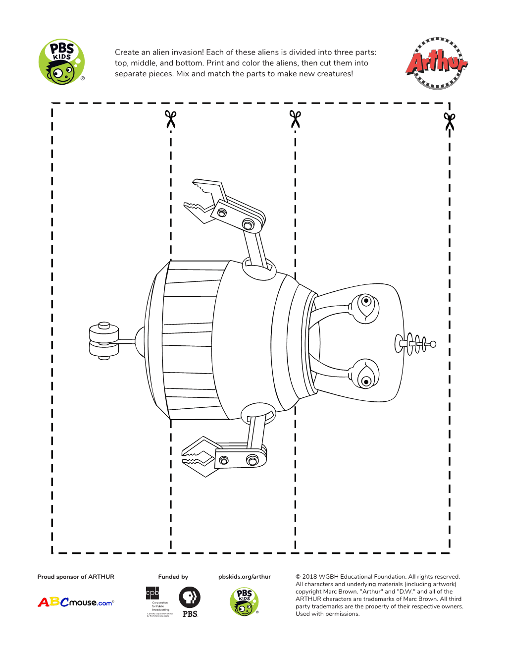 Create an Alien Invasion! Each of These Aliens Is Divided Into Three Parts: Top, Middle, and Bottom