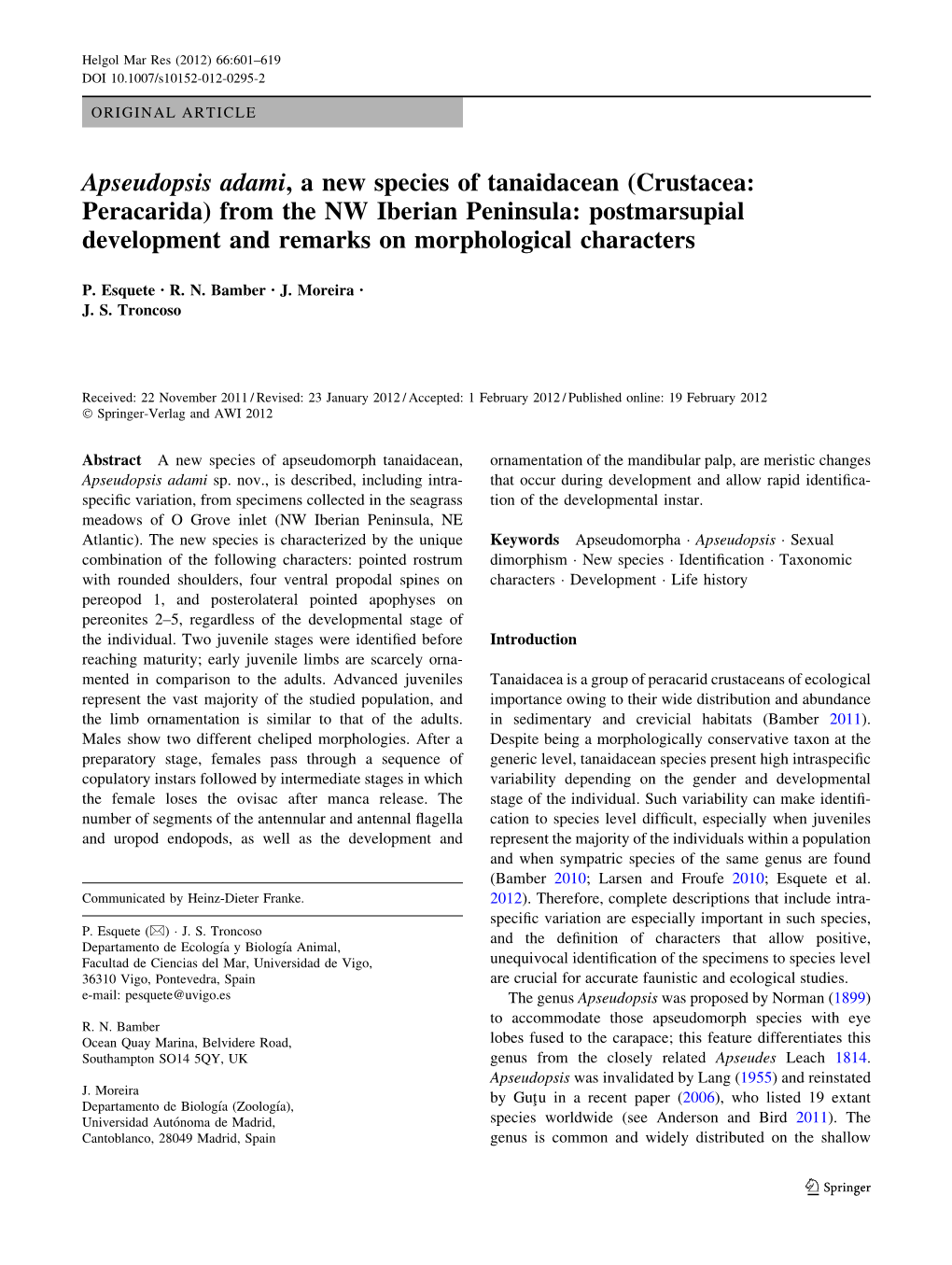 Apseudopsis Adami, a New Species of Tanaidacean (Crustacea