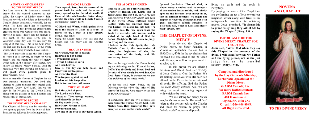 The Chaplet of Divine Mercy Novena and Chaplet