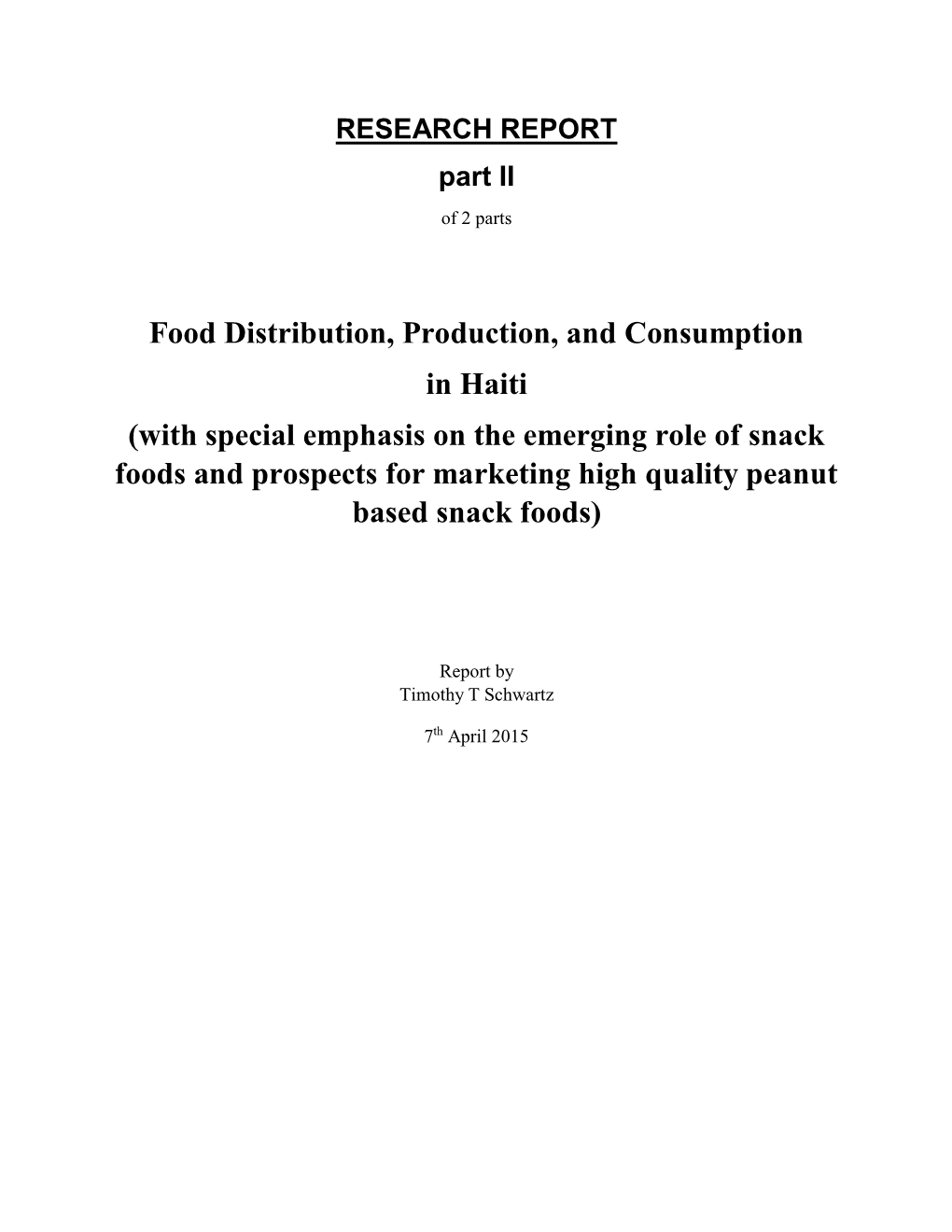 Food Distribution, Production, and Consumption in Haiti
