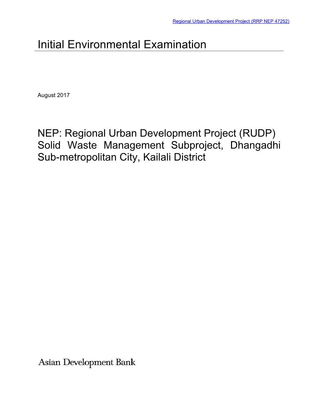 Initial Environmental Examination: Solid Waste Management