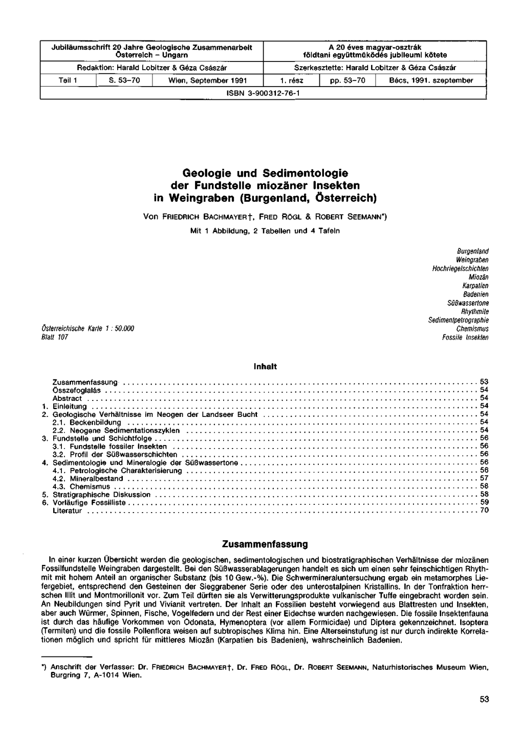 Geologie Und Sedimentologie Der Fundstelle Miozäner Insekten in Weingraben (Burgenland, Österreich)
