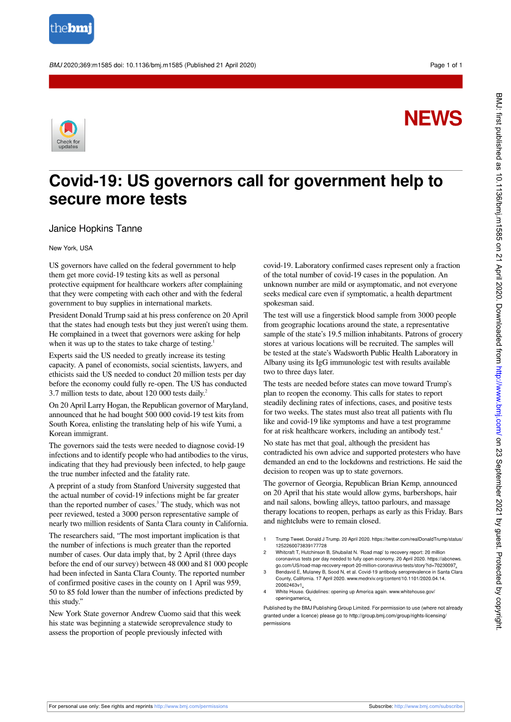 Covid-19: US Governors Call for Government Help to Secure More Tests