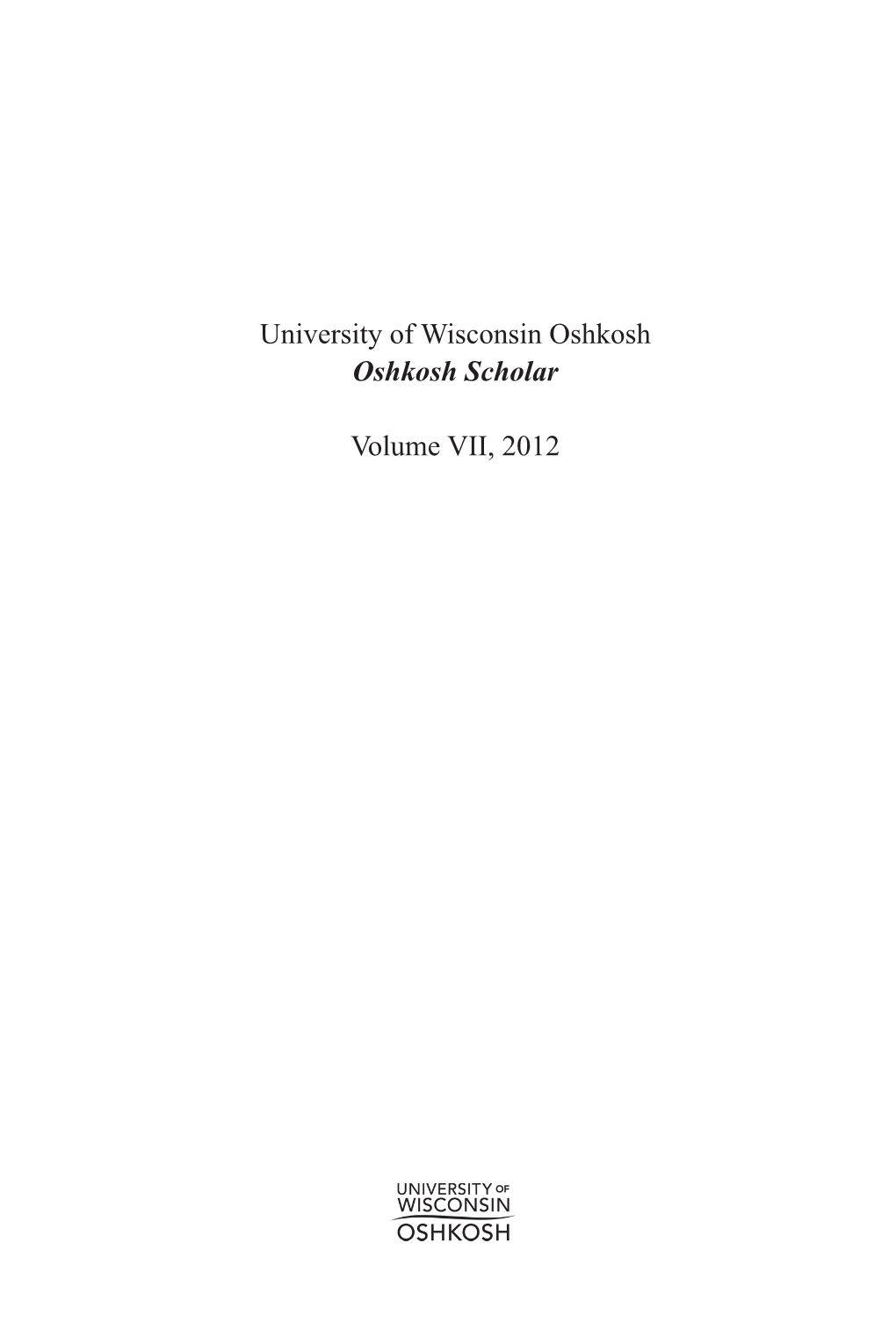 Oshkosh Scholar Volume