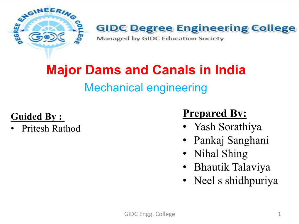 Major Dams and Canals in India Mechanical Engineering