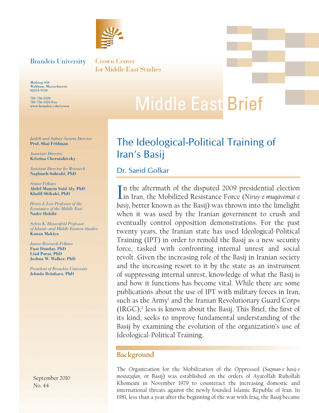 Middle East Brief 44