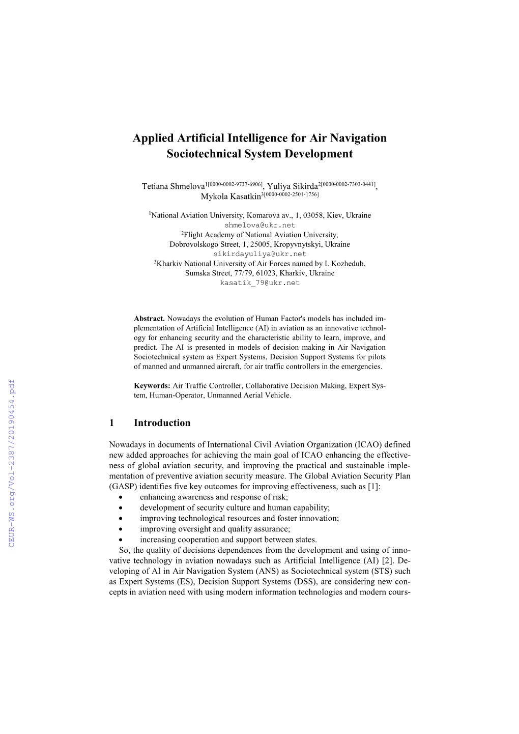 Applied Artificial Intelligence for Air Navigation Sociotechnical System Development