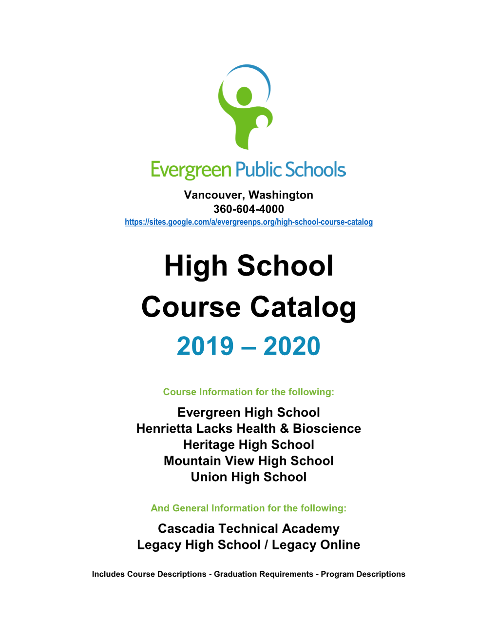 High School Course Catalog 2019 – 2020