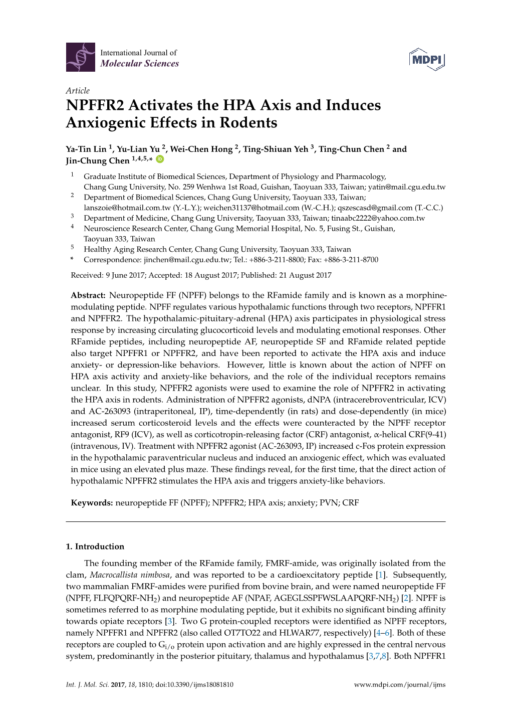 NPFFR2 Activates the HPA Axis and Induces Anxiogenic Effects in Rodents