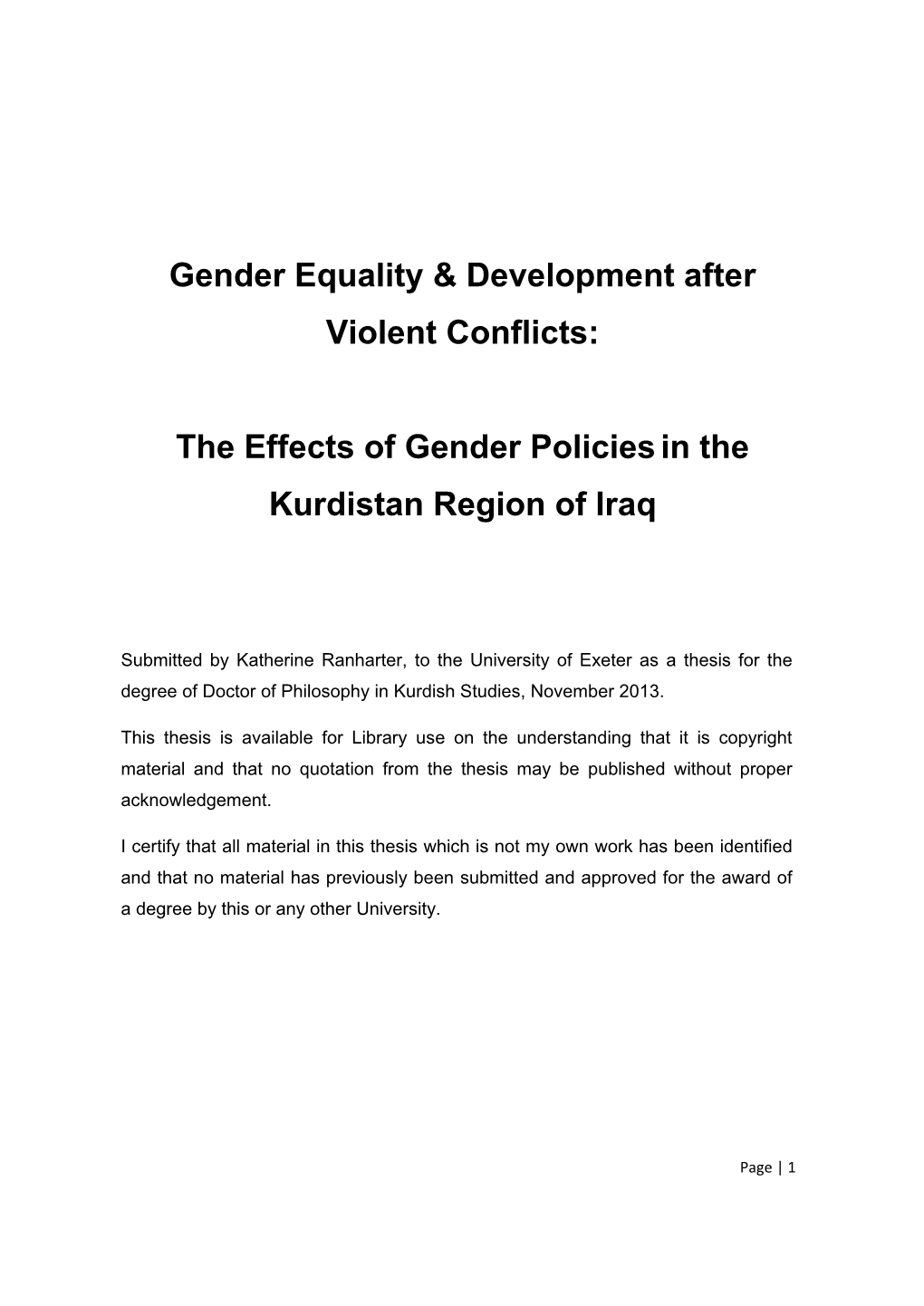 The Effects of Gender Policiesin the Kurdistan Region of Iraq
