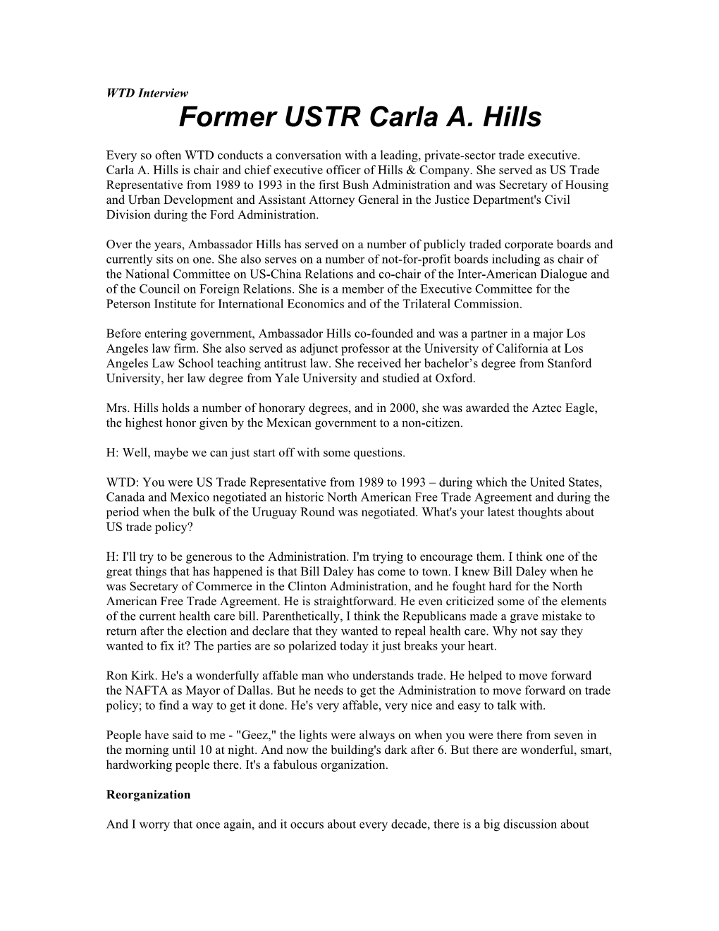 Former USTR Carla A. Hills
