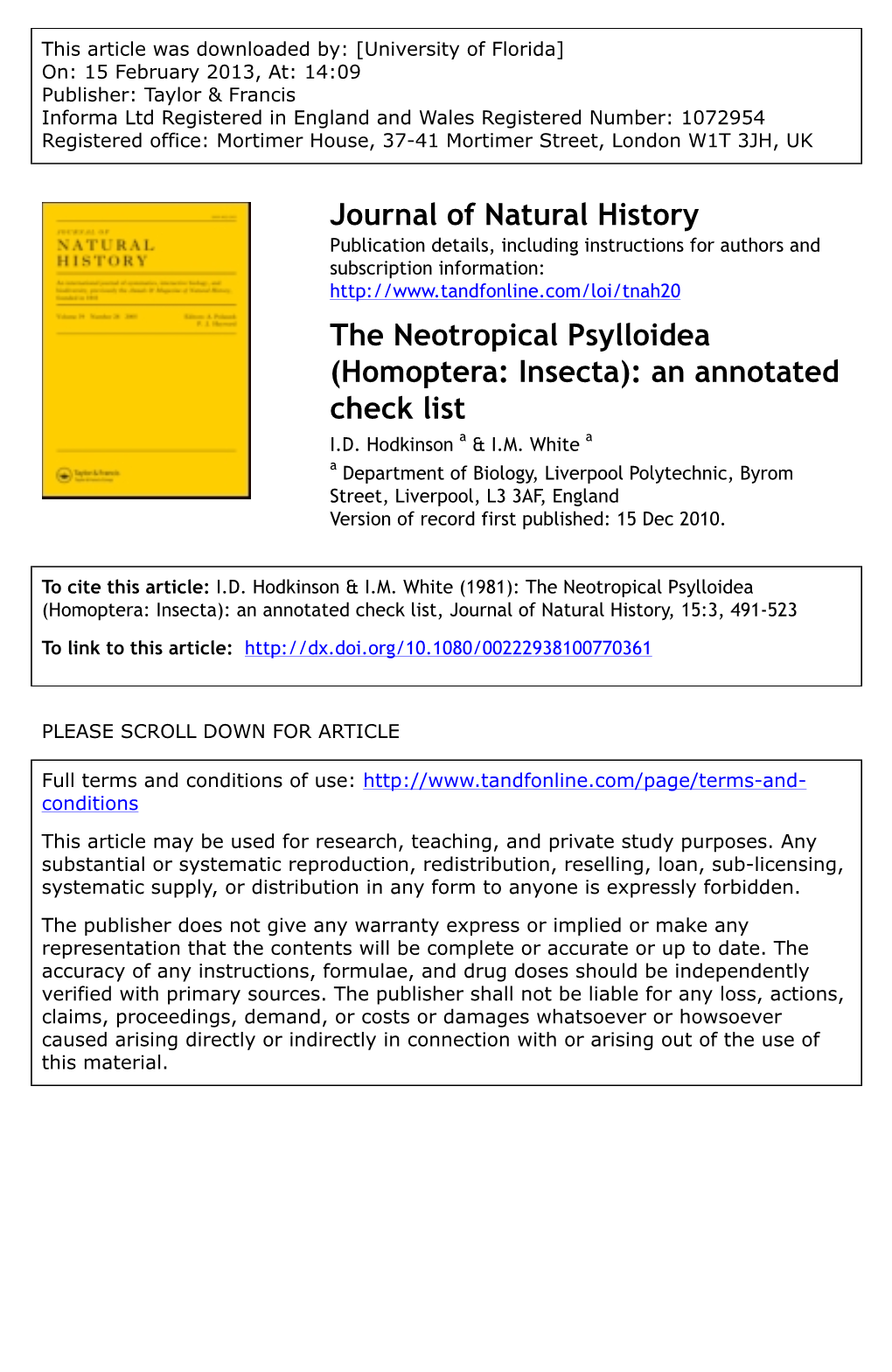 The Neotropical Psylloidea (Homoptera: Insecta): an Annotated Check List I.D