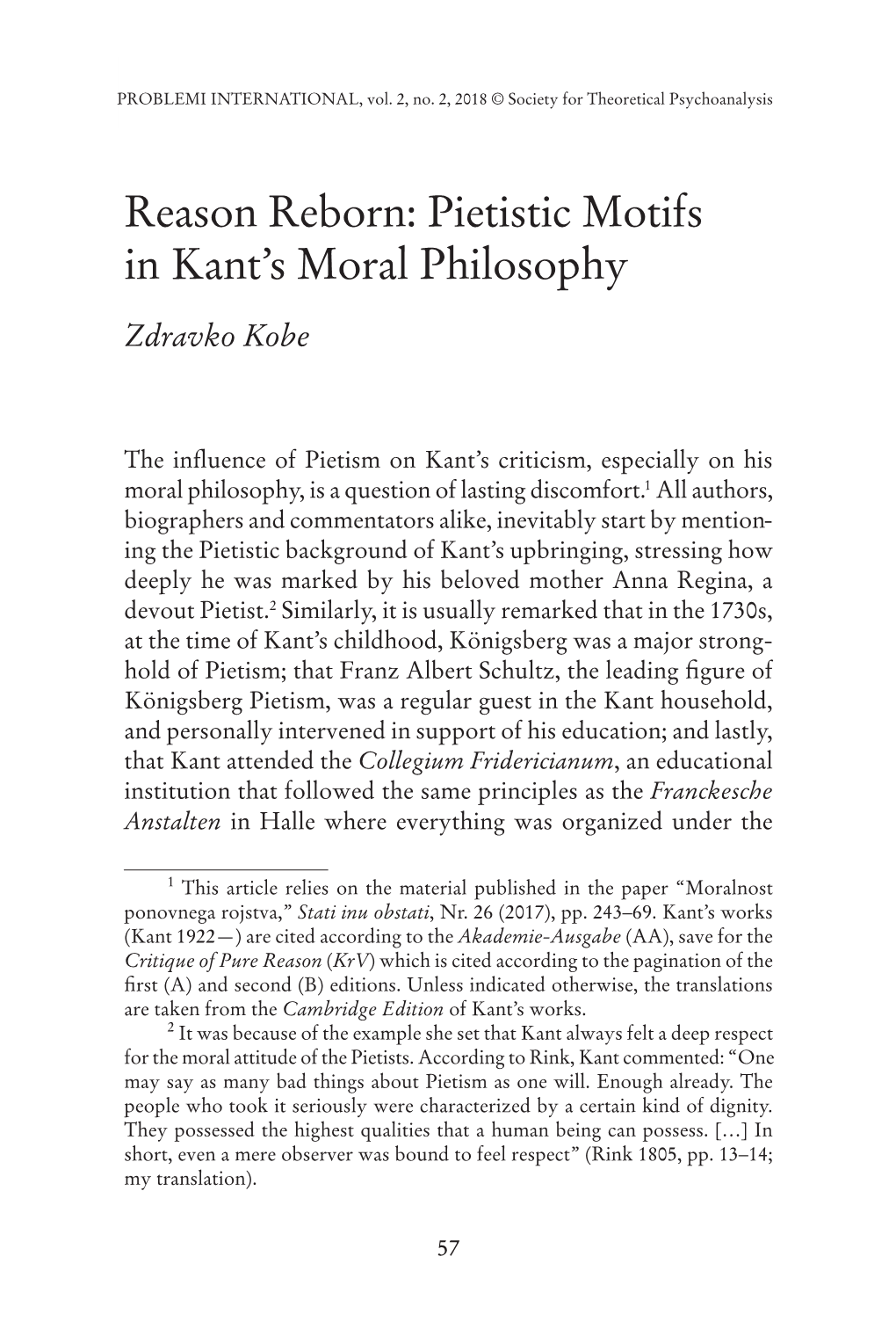 Pietistic Motifs in Kant's Moral Philosophy
