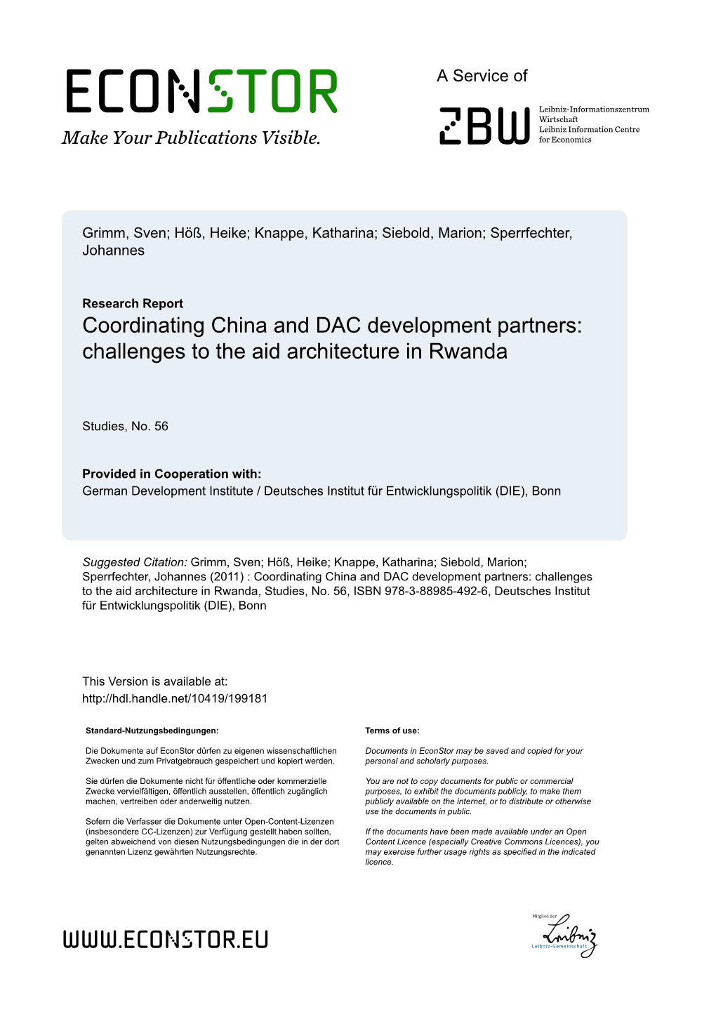 Coordinating China and DAC Development Partners: Challenges to the Aid Architecture in Rwanda