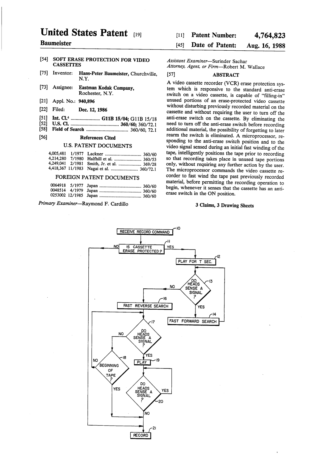 United States Patent [191 [11] Patent Number: 4,764,823 Baumeister [45] Date of Patent: Aug