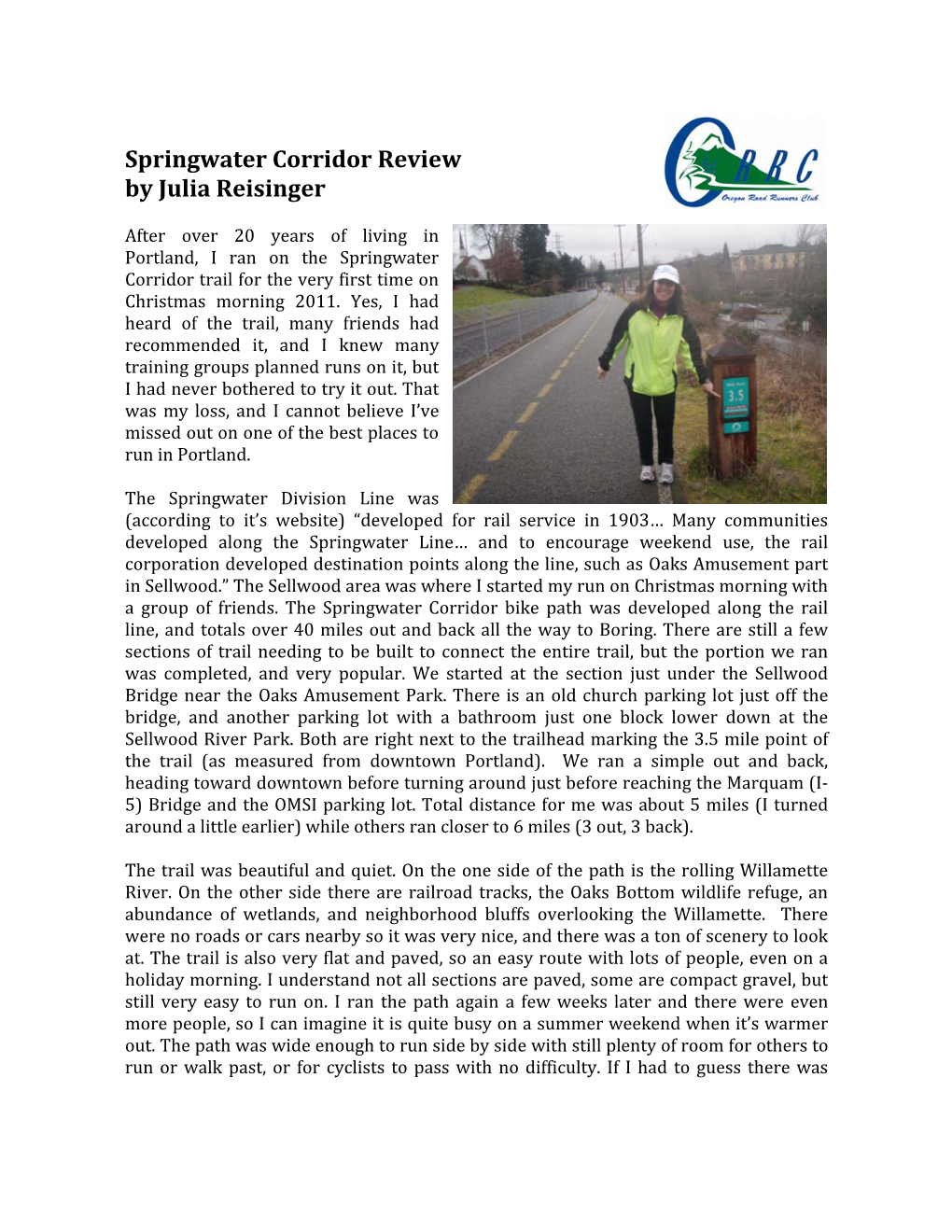 Springwater Corridor Review by Julia Reisinger