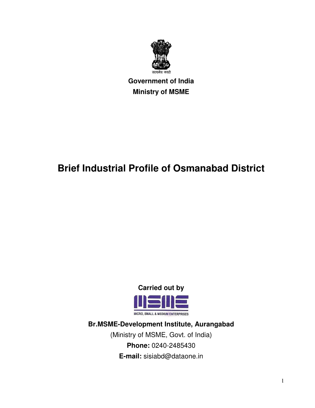 Brief Industrial Profile of Osmanabad District