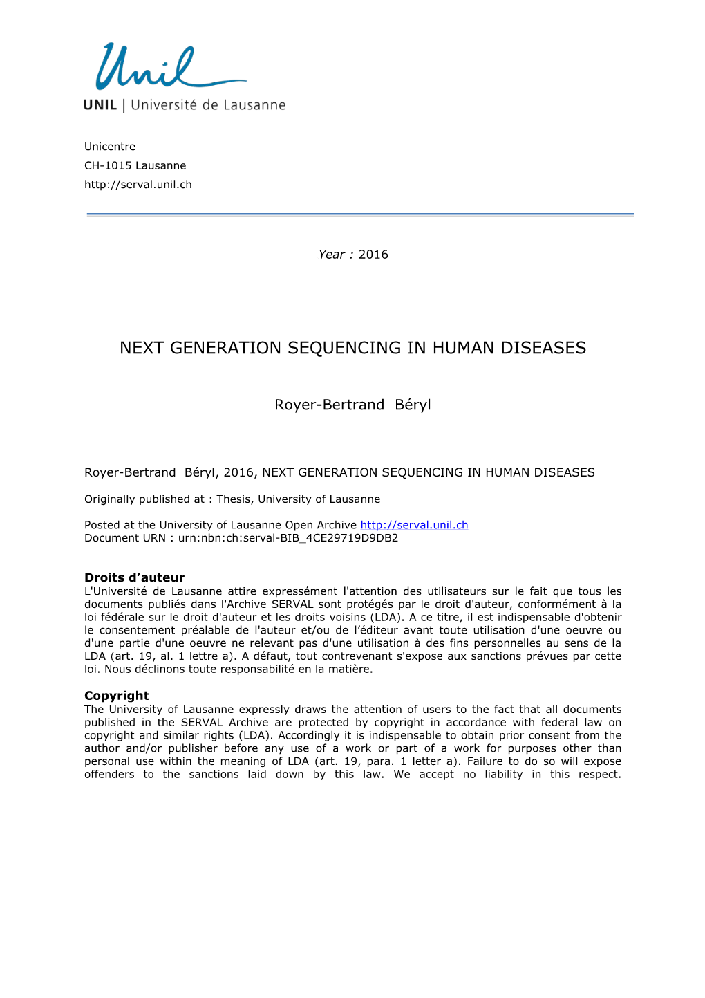 Next Generation Sequencing in Human Diseases