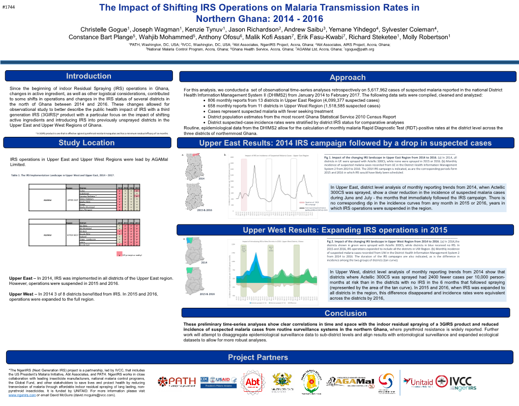 The Impact of Shifting IRS Operations on Malaria Transmission Rates in Northern Ghana, 2014-2016