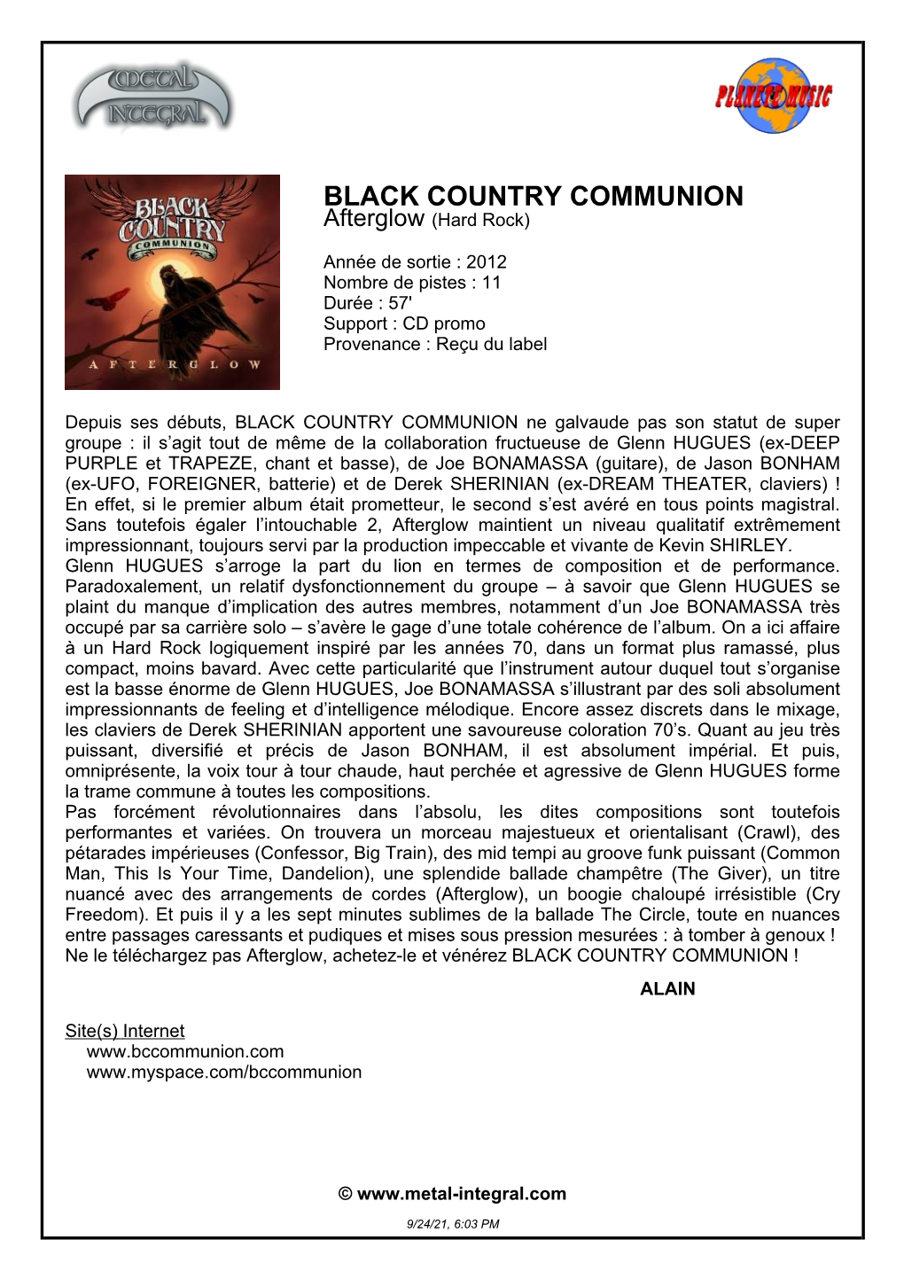 BLACK COUNTRY COMMUNION Afterglow (Hard Rock)